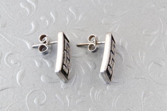 Rectangular sterling silver stud earrings Greek p… - image 6