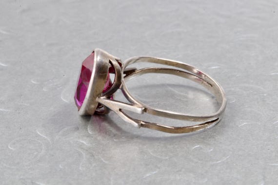Vintage Soviet ring 875 silver red ruby - image 6