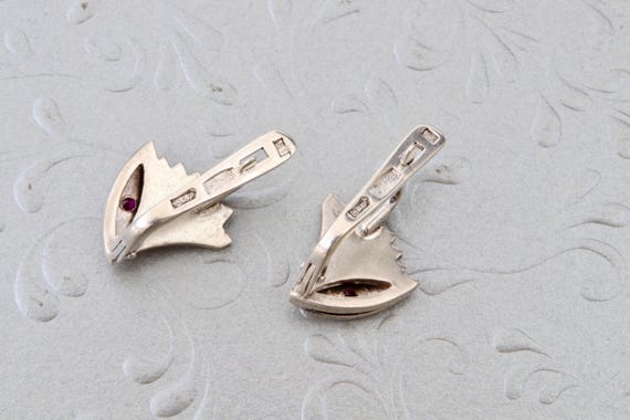 Vintage Soviet Sterling Silver Ruby Earrings, Abs… - image 6