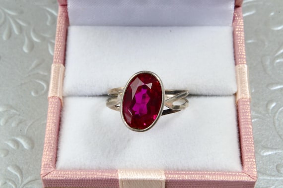 Vintage Soviet ring 875 silver red ruby - image 1