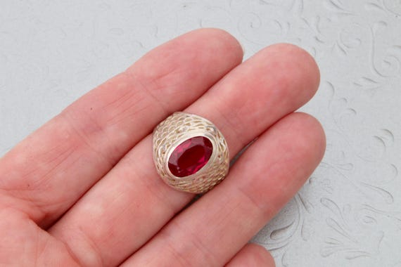 Sterling silver red ruby ring, Vintage Soviet fil… - image 9