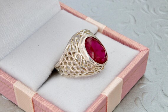 Sterling silver red ruby ring, Vintage Soviet fil… - image 4
