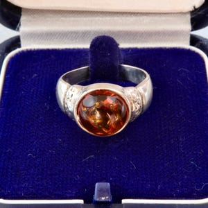 Amber sterling silver ring, Silver ring cognac amber, Natural baltic amber ring