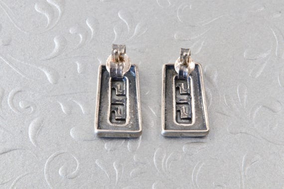Rectangular sterling silver stud earrings Greek p… - image 7