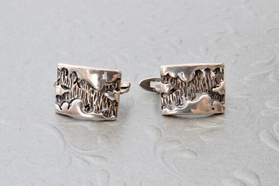 Sterling silver flat rectangular earrings with pa… - image 10