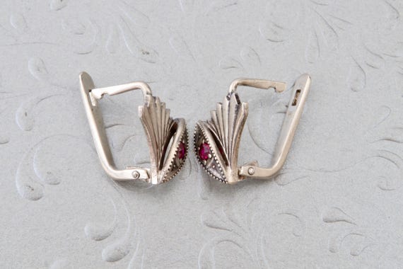 Vintage Soviet Sterling Silver Ruby Earrings, Abs… - image 7