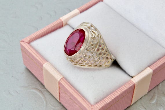 Sterling silver red ruby ring, Vintage Soviet fil… - image 3