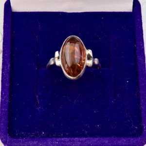 Amber sterling silver ring, Vintage silver ring oval cognac amber, Handmade silver ring