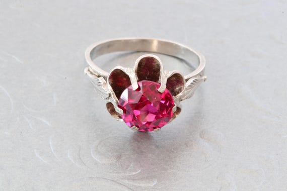 Ruby sterling silver ring, Flower silver ring, Le… - image 5