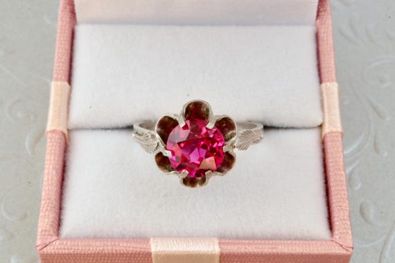 Ruby sterling silver ring, Flower silver ring, Le… - image 2