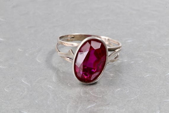 Vintage Soviet ring 875 silver red ruby - image 5