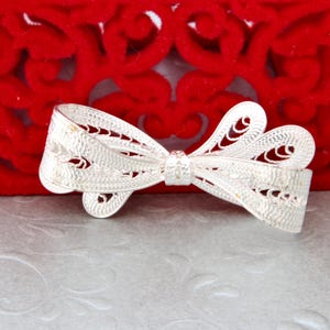Sterling silver bow brooch, Filigree brooch, Openwork filigree silver bow, Vintage silver brooch