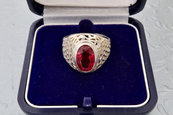 Sterling silver red ruby ring, Vintage Soviet fil… - image 1