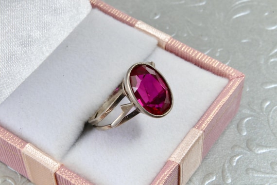 Vintage Soviet ring 875 silver red ruby - image 3