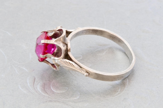 Ruby sterling silver ring, Flower silver ring, Le… - image 6