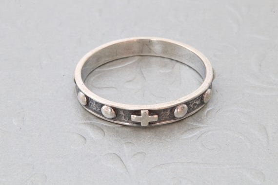 Sterling silver ring solid stripe, Religious ring… - image 5