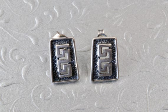 Rectangular sterling silver stud earrings Greek p… - image 4
