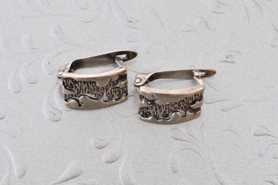 Sterling silver flat rectangular earrings with pa… - image 8