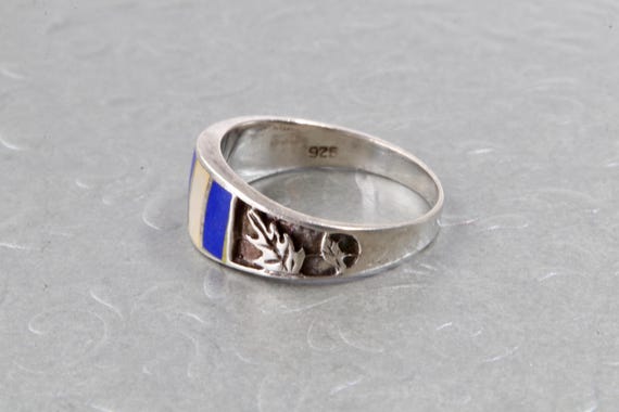 Solid sterling silver striped ring with blue and … - image 6