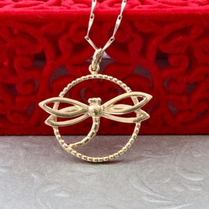 Gold dragonfly necklace, 925 sterling silver necklace with gold plating, Silver jewelry with insects