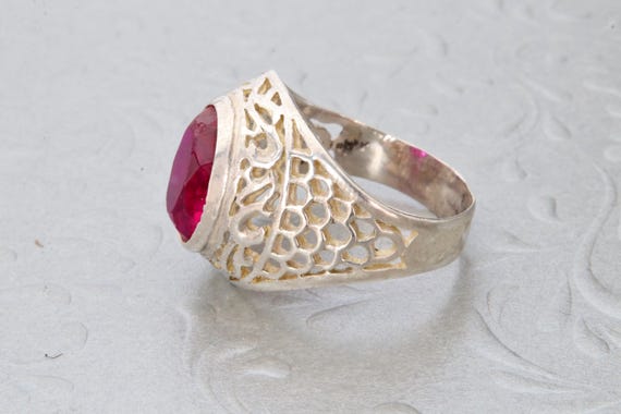 Sterling silver red ruby ring, Vintage Soviet fil… - image 6