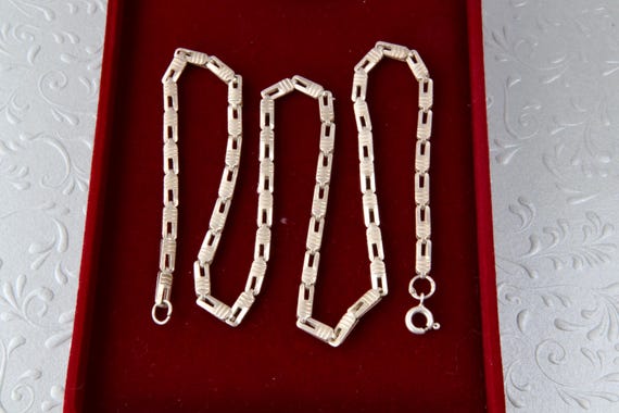 Wide sterling silver chain rectangular geometric … - image 9