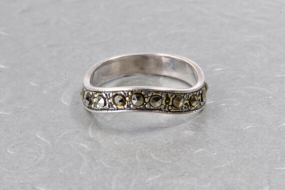 Sterling silver ring marcasite, Thin wavy ring so… - image 5