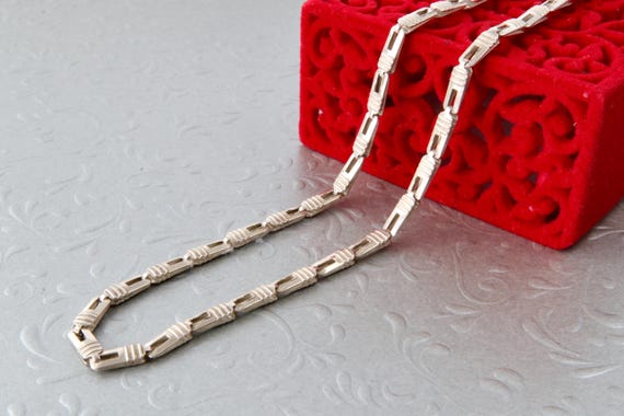 Wide sterling silver chain rectangular geometric … - image 1