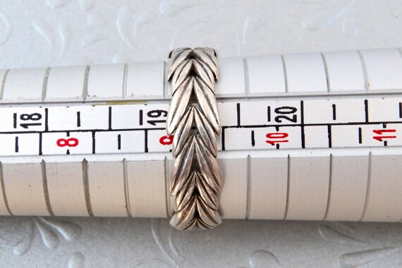 Sterling silver solid stripe ring, Silver leaves … - image 10