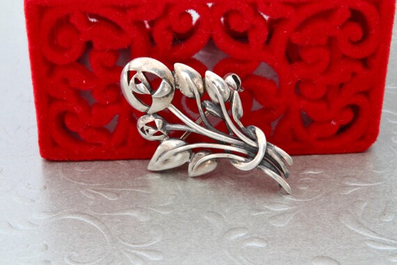 Vintage Sterling Silver Floral Brooch, Art Nouveau Brooch Signed Kit Heath