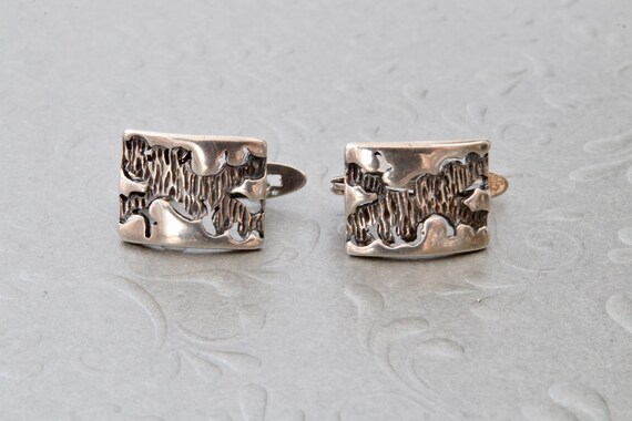 Sterling silver flat rectangular earrings with pa… - image 9