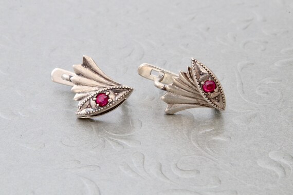 Vintage Soviet Sterling Silver Ruby Earrings, Abs… - image 10
