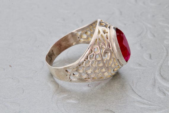 Sterling silver red ruby ring, Vintage Soviet fil… - image 7
