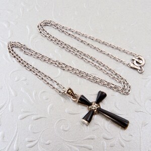 Silver cross pendant, Black enamel cross, Sterling silver cross necklace, Christian cross, Black enamel silver necklace
