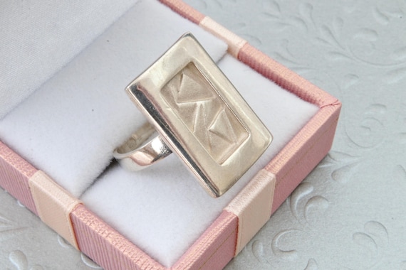 Sterling silver signet ring, Rectangular ring wit… - image 3