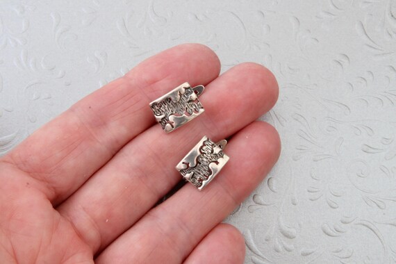 Sterling silver flat rectangular earrings with pa… - image 3