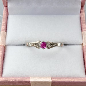Sterling silver ruby ring, Very thin silver ring, Vintage silver ring red ruby