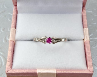 Sterling silver ruby ring, Very thin silver ring, Vintage silver ring red ruby