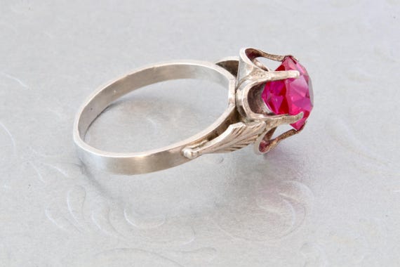 Ruby sterling silver ring, Flower silver ring, Le… - image 7