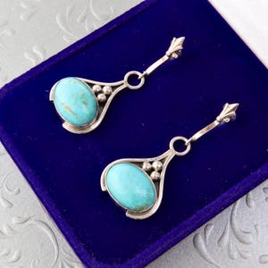 Türkis Sterling Silber Ohrringe, hängende Ohrringe, Silber Ohrclips mit natürlichen grünen Türkis