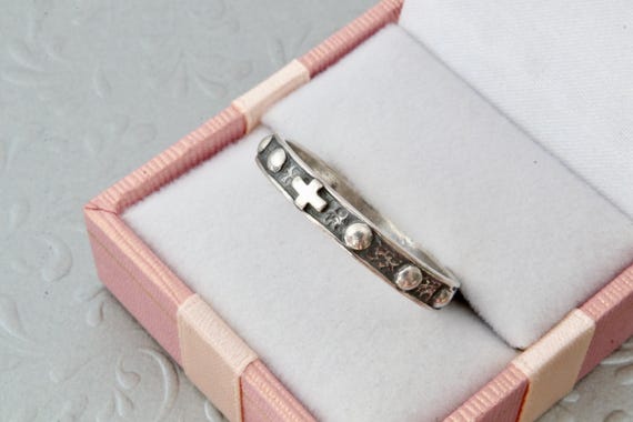 Sterling silver ring solid stripe, Religious ring… - image 2