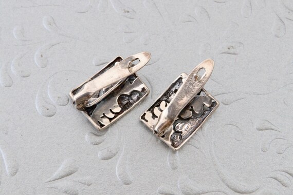 Sterling silver flat rectangular earrings with pa… - image 6