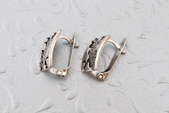 Sterling silver flat rectangular earrings with pa… - image 4