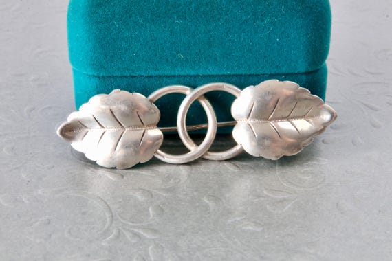 Antique 835 Silver Leaves Brooch Designer Signed KB