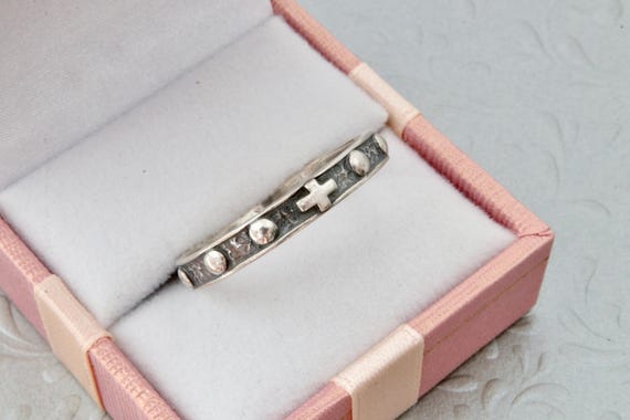 Sterling silver ring solid stripe, Religious ring… - image 3