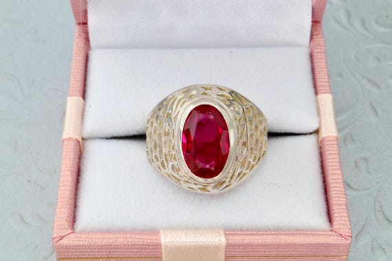 Sterling silver red ruby ring, Vintage Soviet fil… - image 2