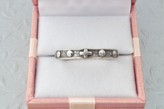 Sterling silver ring solid stripe, Religious ring… - image 1