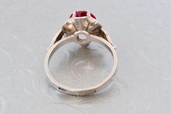 Ruby sterling silver ring, Flower silver ring, Le… - image 8