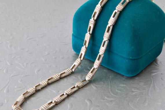 Wide sterling silver chain rectangular geometric … - image 10