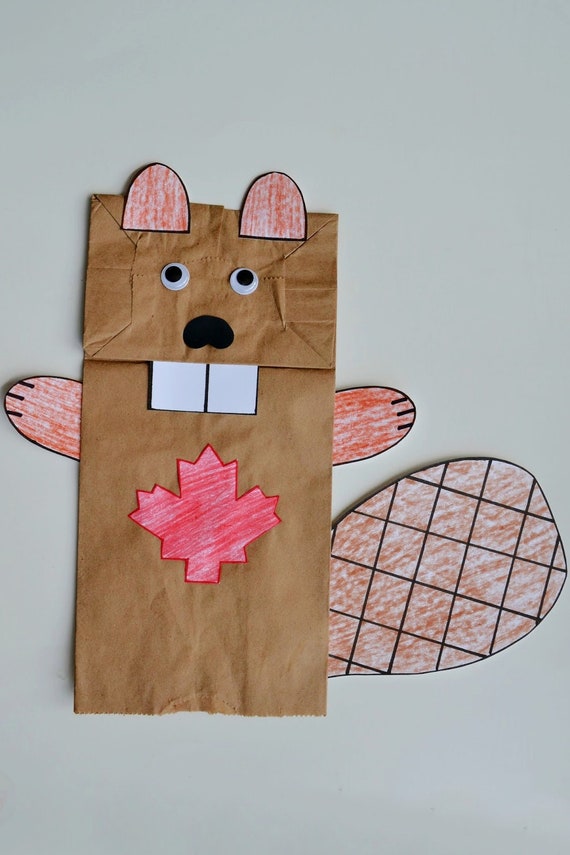 BEAVER Paper Bag Puppet TEMPLATE